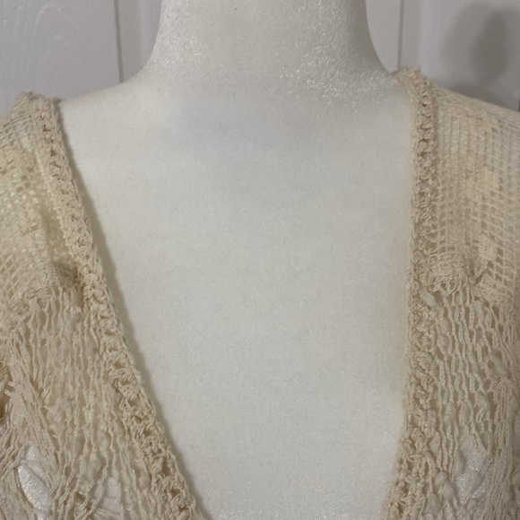 Free People Ivory Crochet Vest with Fringe and Hood - Picture 2 of 9